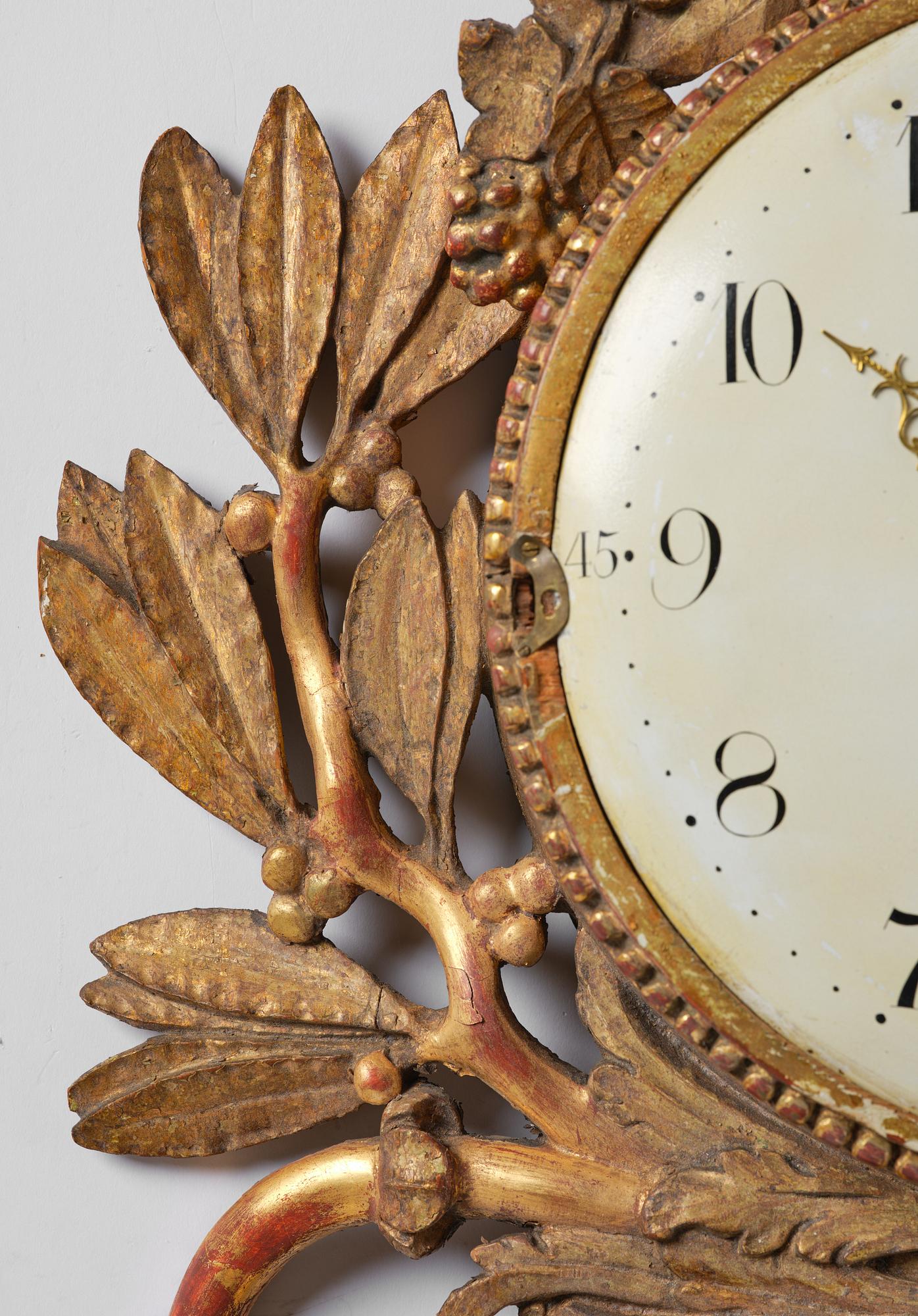 Wall clock, late Gustavian, Sven Peter Hörning (1750-1808, watchmaker in Stockholm, took over Petter Ernst's clock factory in 1785).