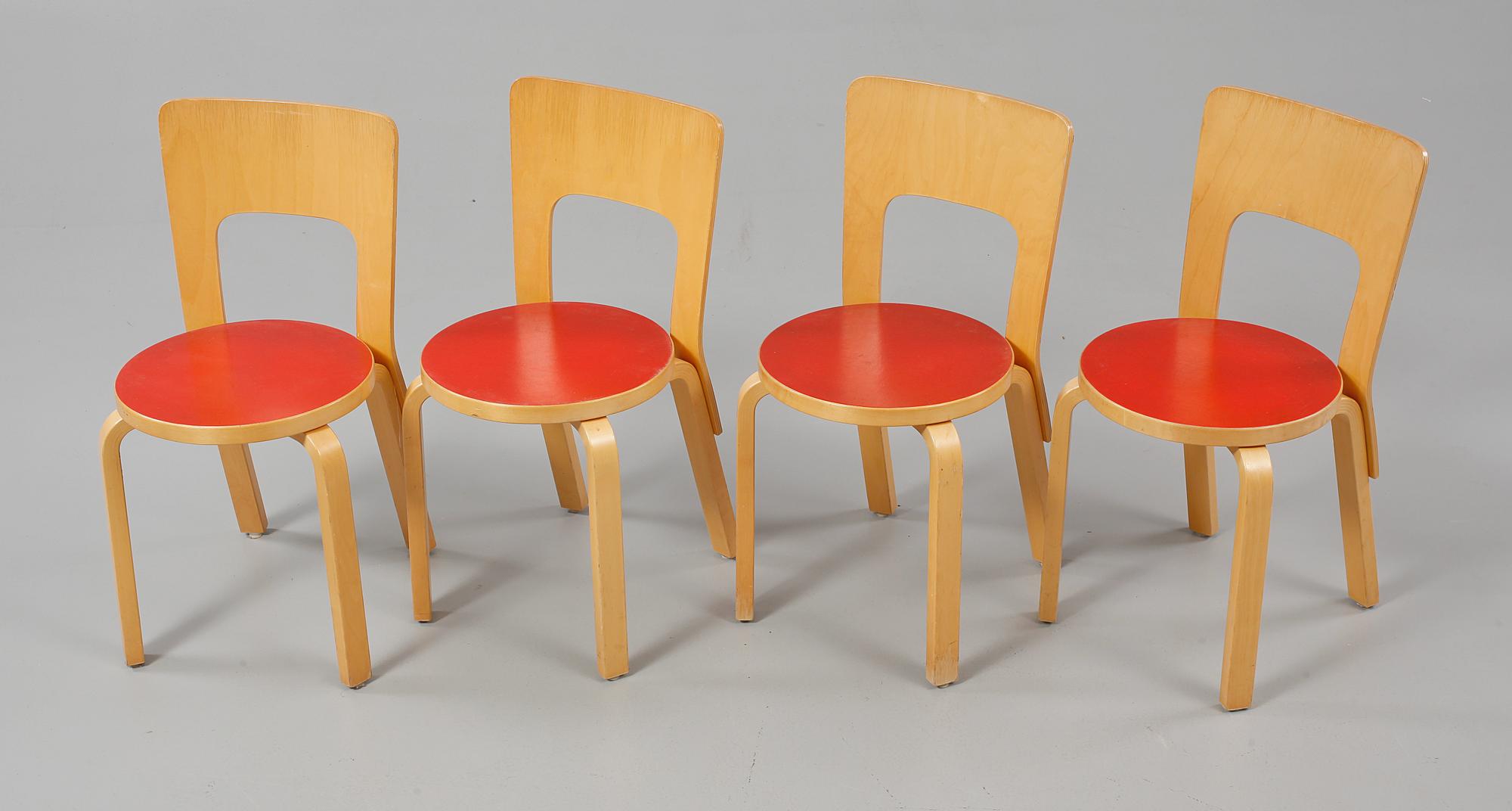 STOLAR, 4 st, modell 66, Alvar Aalto, Artek, 1900-talets mitt.