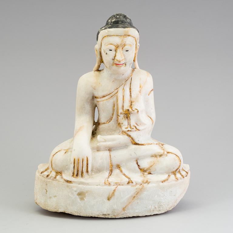 An alabaster figure of Buddha, probably Burma, 20th century.