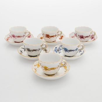 Meissen, a 6-piece set of porcelain demitasse coffee cups with saucers, "Rich Court Dragon", 20th century.