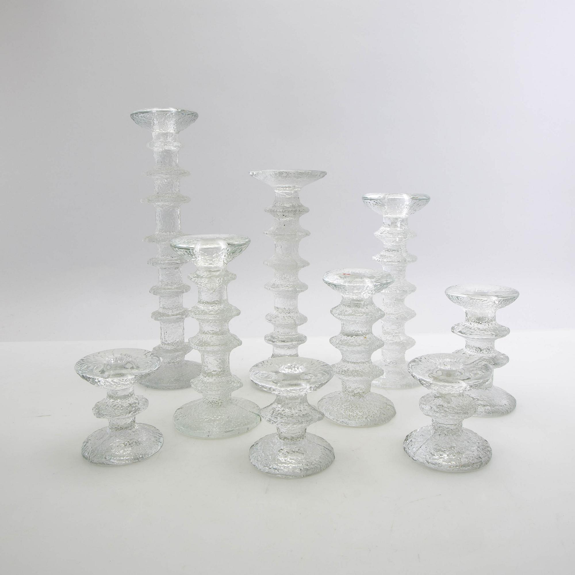Timo Sarpaneva, ljusstakar 9 st "Festivo" Iittala Finland gjutet glas.