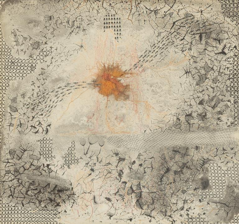 Thea Ekström, mixed media on papaer, signed and dated 25 III-66. "Till Oscar".