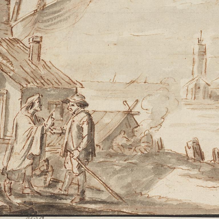 Mathys Schoevaerdts Circle of, Skaters near a Bakery and Townsfolk near a Fish Stall.