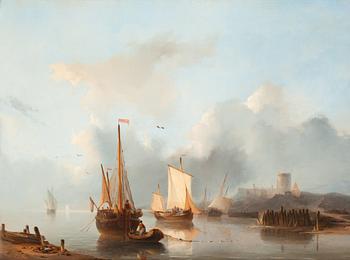 Christiaan Lodewijk Willem Dreibholtz, Ships on a canal in front of a castle.