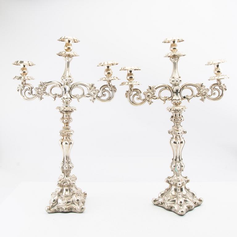 Candelabras, a pair in Neorococo style, nickel silver, circa 1900.