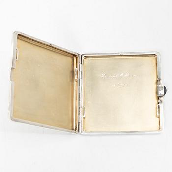 Bowl and cigarette case, silver, with accompanying nickel silver jug.