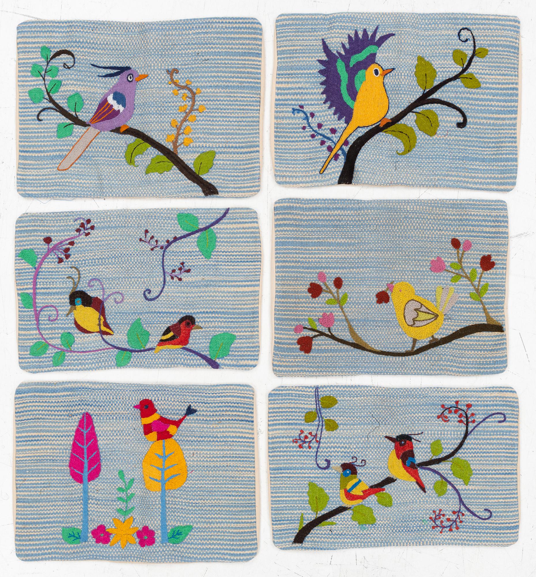 Six cushion covers, hand-embroidered Kelim, c. 40 x 60 cm.