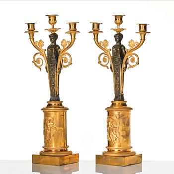 A pair of Swedish empire candelabra, attributed to R F Lindroth.