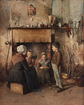 588. Frans Oscar Stenvall, Family by the fire.