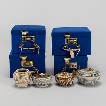 A group of Sawankhalok boxes with cover and a jar, 15th/16th Century.