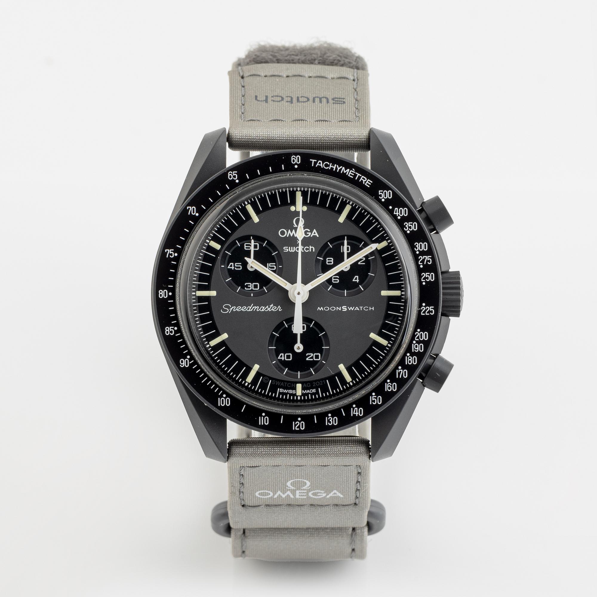 Swatch/Omega, MoonSwatch, Mission to Mercury, chronograph, wristwatch, 42 mm.