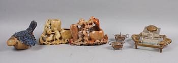 PARTI DIVERSE, 6 st, soapstone, silver, lergods, 1900-tal.