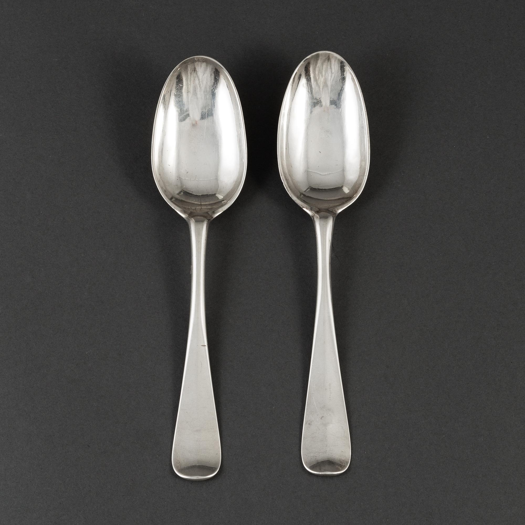 JOHAN PETTERSSON BERGS ÄNKA, skedar, ett par, silver, Norrköping, 1766.