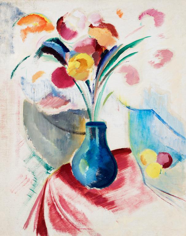 Leander Engström, Still life in blue vase.