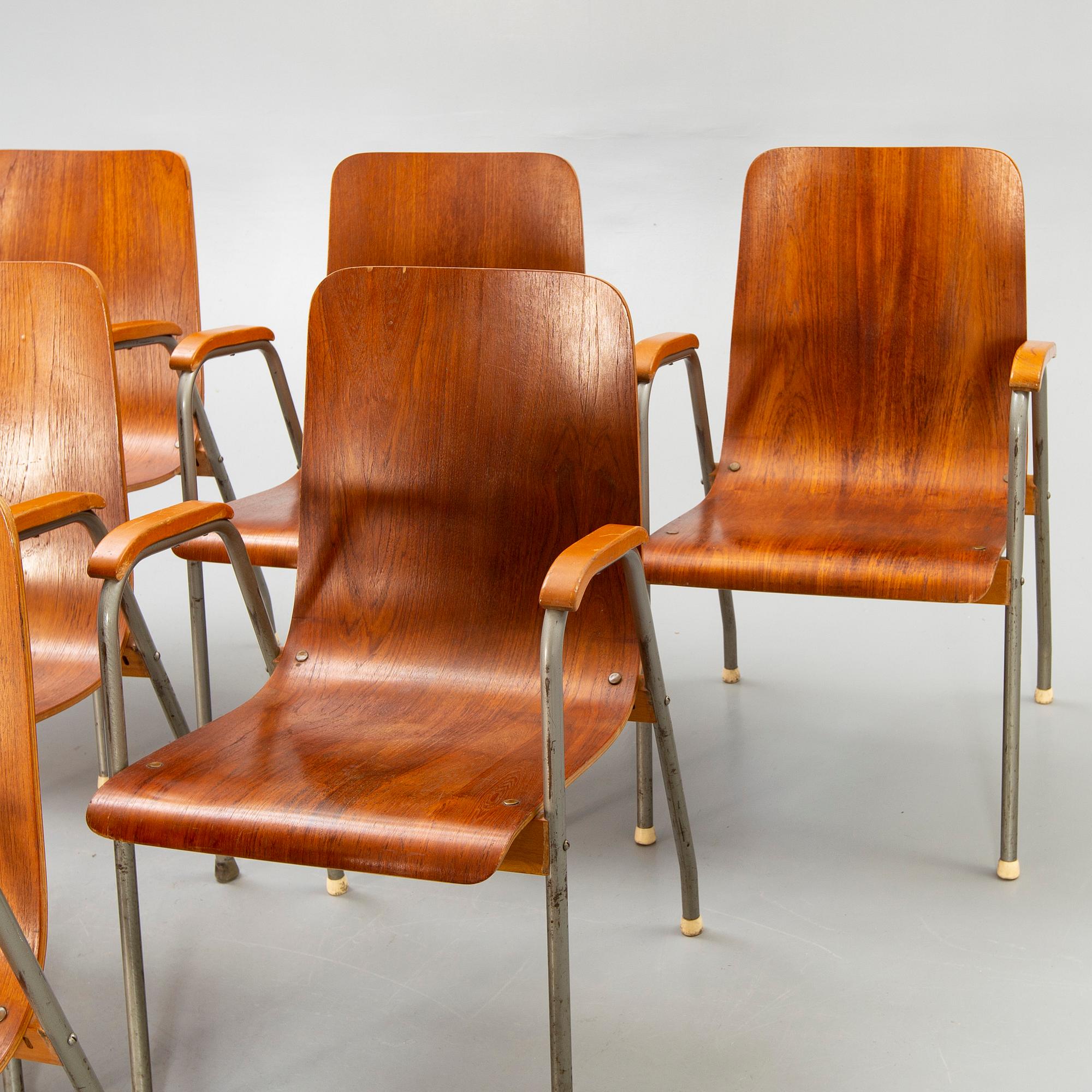Armchairs, 6 pcs, mid-20th century.