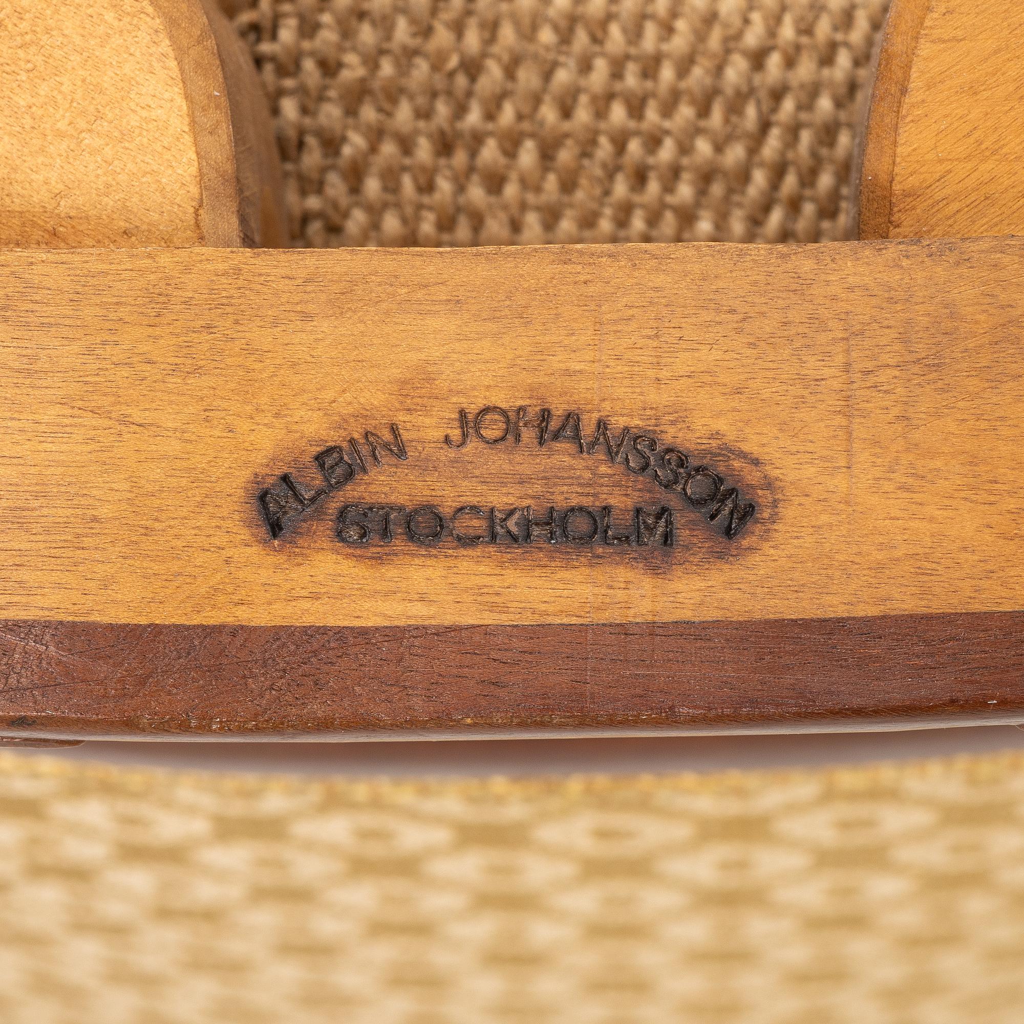 Carl Malmsten, a rare set of six chairs, Cabinetmaker Albin Johansson, Stockholm, 1946.