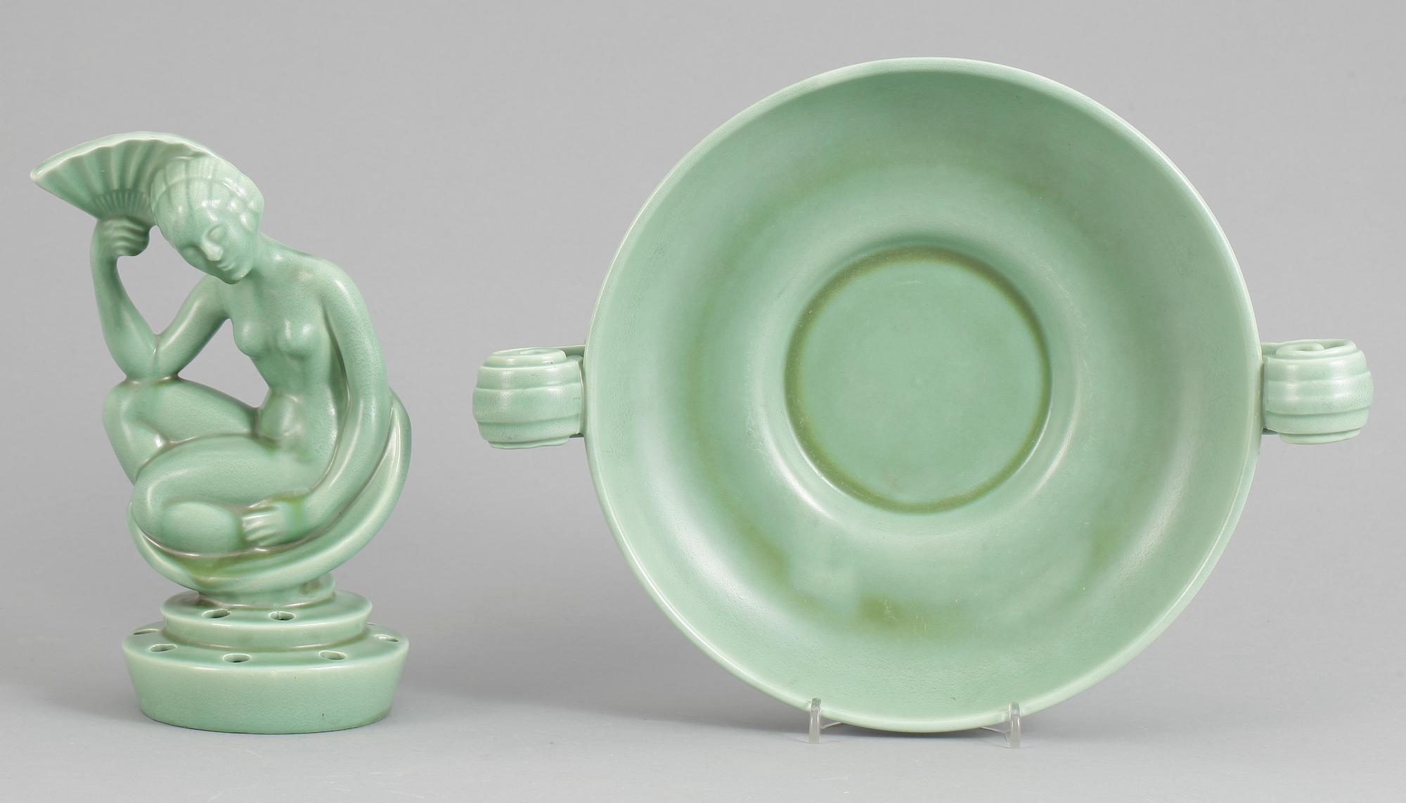 BLOMSTERUPPSATS, 2 delar, flintgods, Arthur Percy, Gefle, art déco, 1900-talets första hälft.