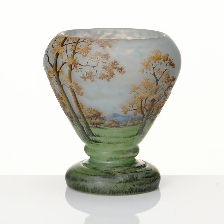 Daum, an Art Nouveau enamel painted cameo glass vase, France.