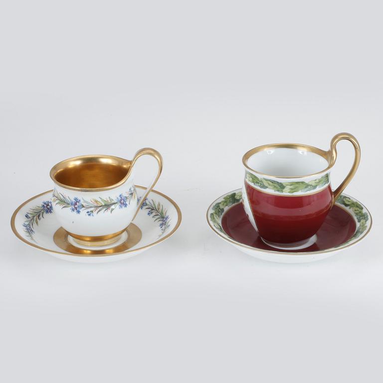 KOPPAR med FAT, 2 st, porslin, bl.a. Berlin, 1800-tal.