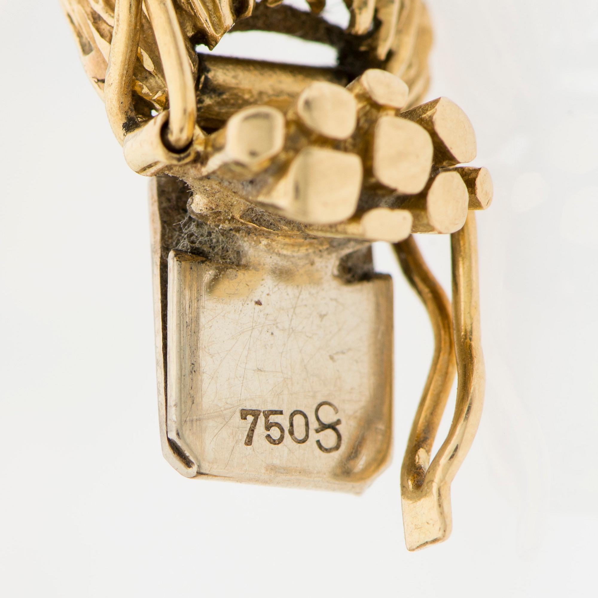 ARMBAND OCH ÖRHÄNGEN, 18 k, guld, importerade av A.Tillander, Helsingfors 1969, vikt 46 g.