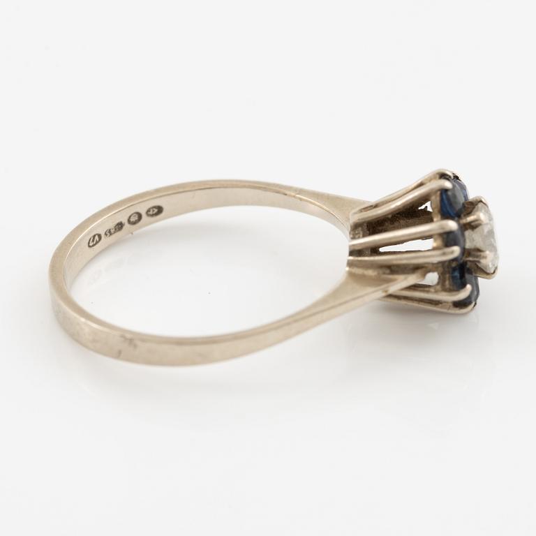 Ring 14K white gold with sapphires and a brilliant-cut diamond, Finland.