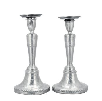 522. A PAIR OF CANDELSTICKS, Pewter. Isak Gustaf Nordström, Lovisa, Finland 1802-1818.