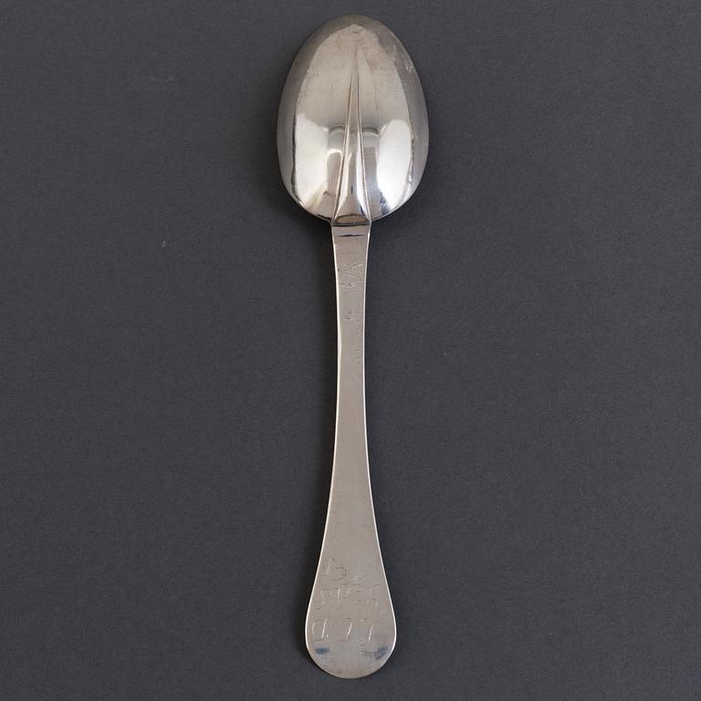 A Swedish 18th century silver rat-tale spoon, mark of Ferdinand Sehl, Stockholm th 1735.