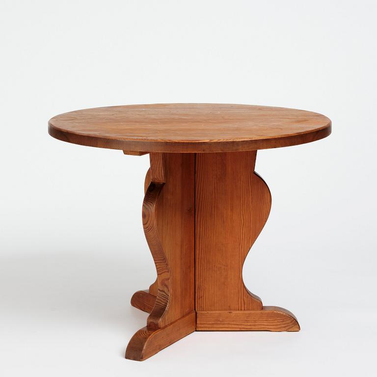 Nordiska Kompaniet, a stained pine circular top 'Lovö' table, ca 1941.