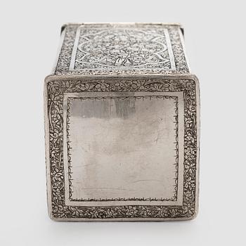 A Persian silver tea caddy, first half of the 20th century.