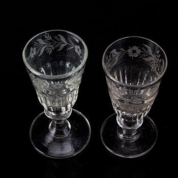 A matched set with a bottle and 11 glasses, 19th Century.