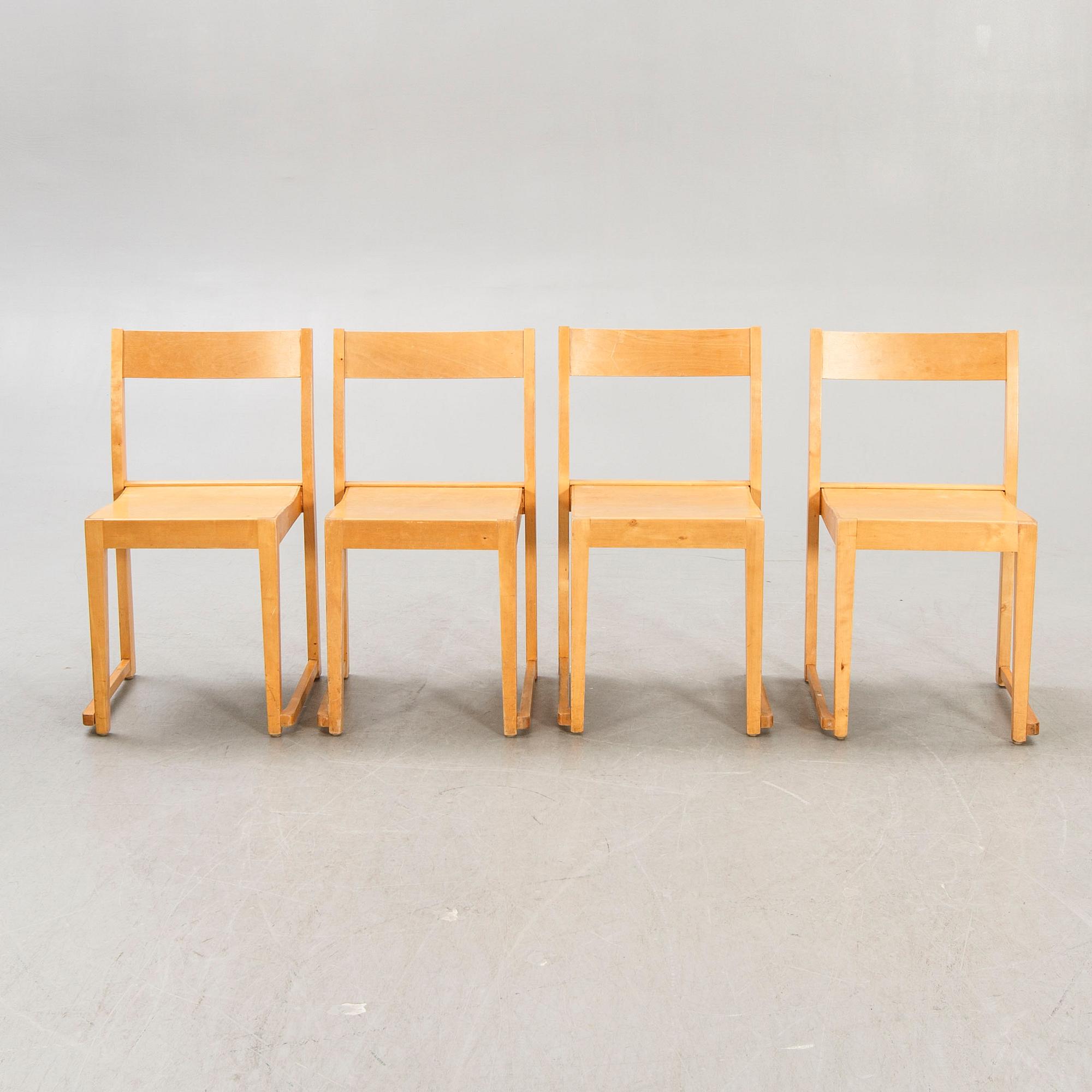 A st of seven Sven Markelius Orkesterstolen birch chairs mid 1900s.