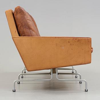 Poul Kjaerholm, a 'PK-31-3' three seated steel and brown leather sofa, E Kold Christensen, Denmark 1960's.