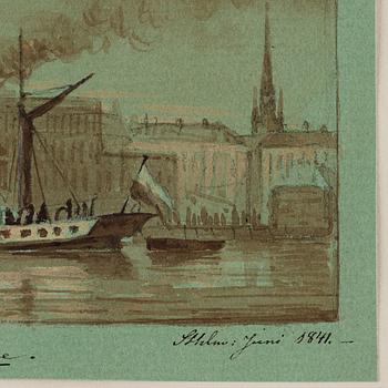 Joseph Magnus Stäck, "Minne". Hjulångare utanför Stockholm slott, i fonden Riddarholmskyrkan.