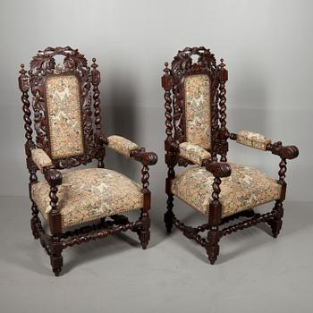KARMSTOLAR, ett par, barockstil, ca 1900.
