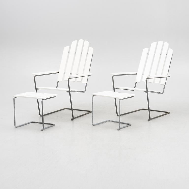 Sun chairs with footstool, a pair, "A3", Grythyttan Stålmöbler, 21st century.