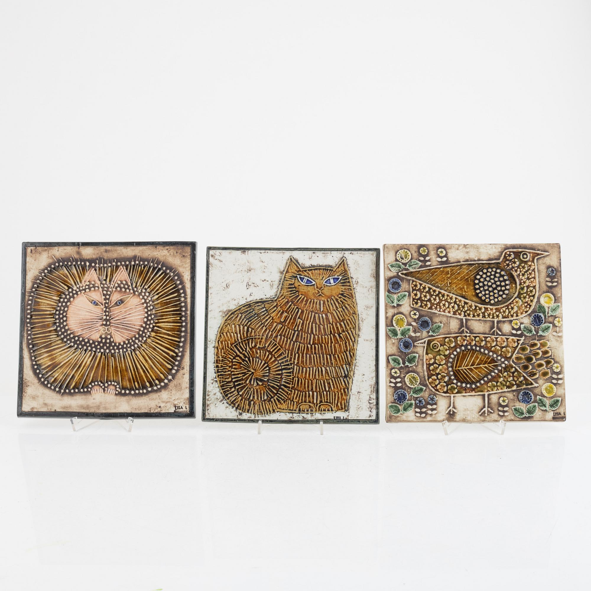 Lisa Larson, three stoneware wall reliefs, Gustavsberg, Sweden.