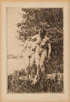 Anders Zorn, etsning, 1917, signerad med blyerts.