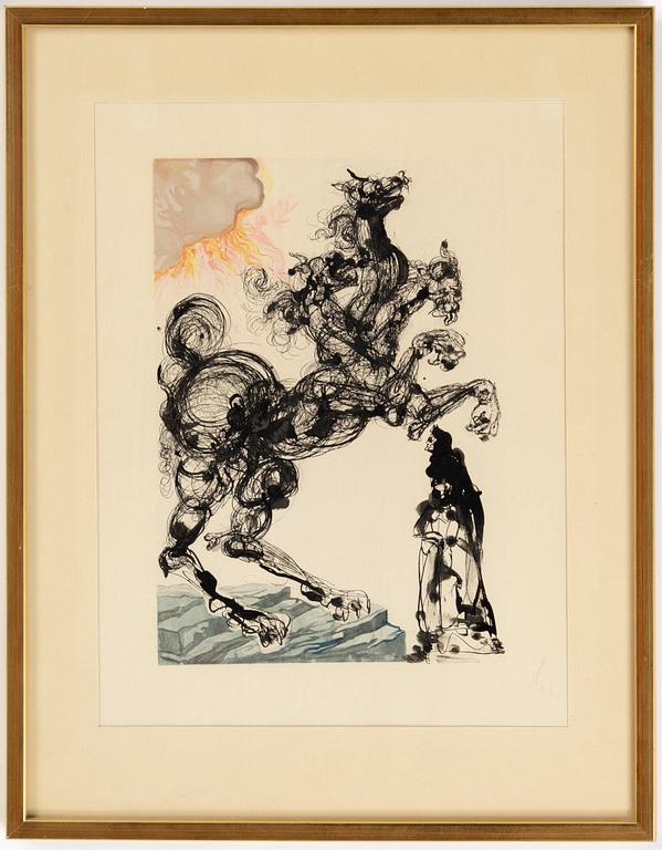 Salvador Dali, a woodcut, insignificantly signed.