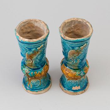 A pair of turkoise glazed alter vases, Ming dynasty (1368-1644).
