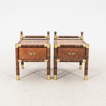 A pair of stained bamboo 1970s bedside tables.