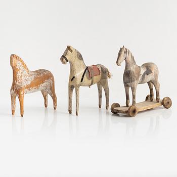 Three Swedish Wooden Horses, 19-20th century.