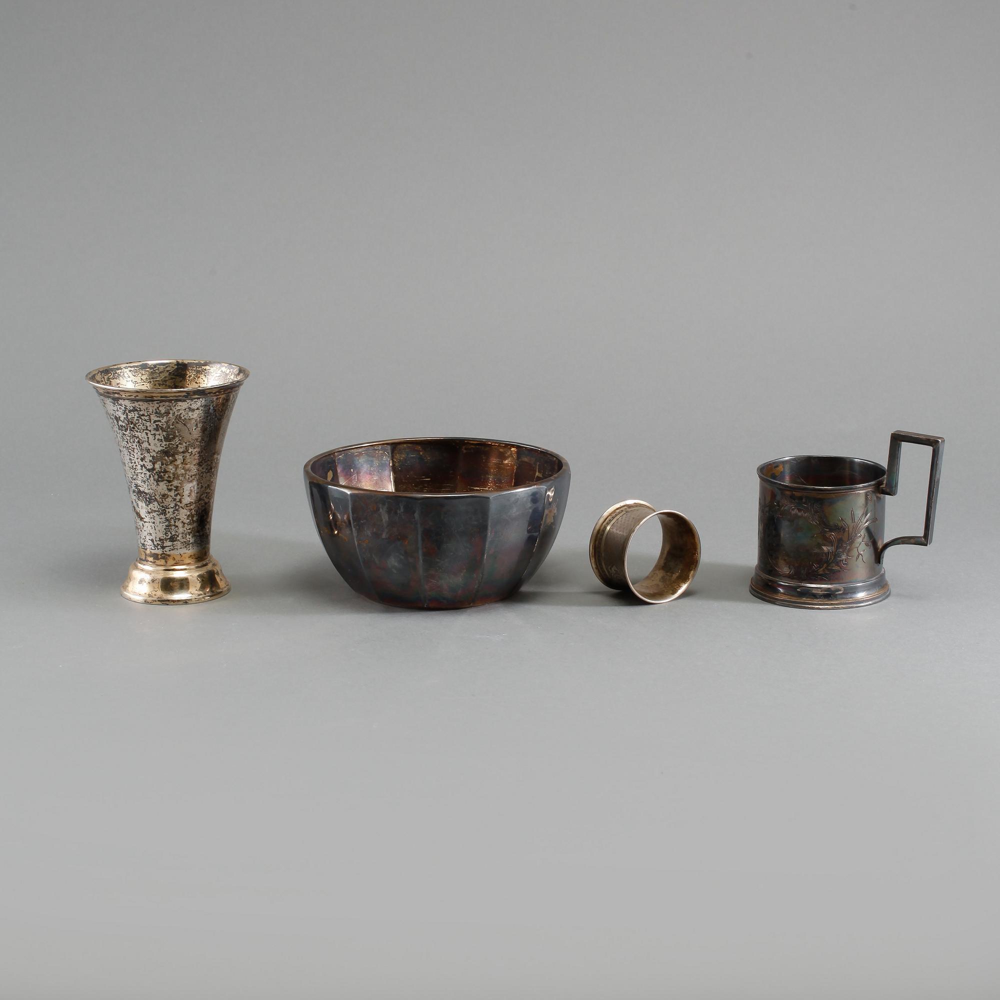 PARTI SILVER, 4 delar, bl a Sverige och Ryssland, 1900-talets början, vikt 403 g.