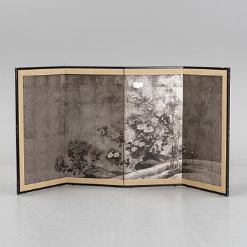 A Japanese four panel folding screen 'Byobu', first half of the 20th century.
