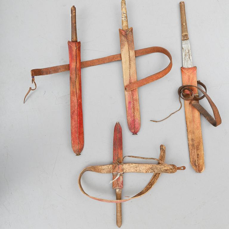 PANGA KNIVAR, 4 st, masai, Afrika, 1900-tal.