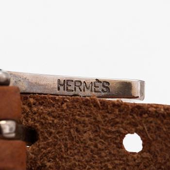 Hermès, a leather and silver coloured metal bracelet. Marked Hermès Paris.
