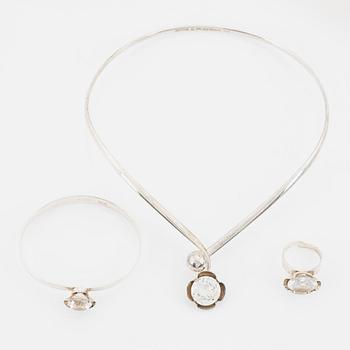 Alton, ring, bangle, necklace, silver with white synthetic spinel.