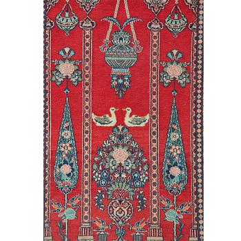 A rug, semi-antique Kashan/Sarouk, ca 210 x 132 cm. figural.
