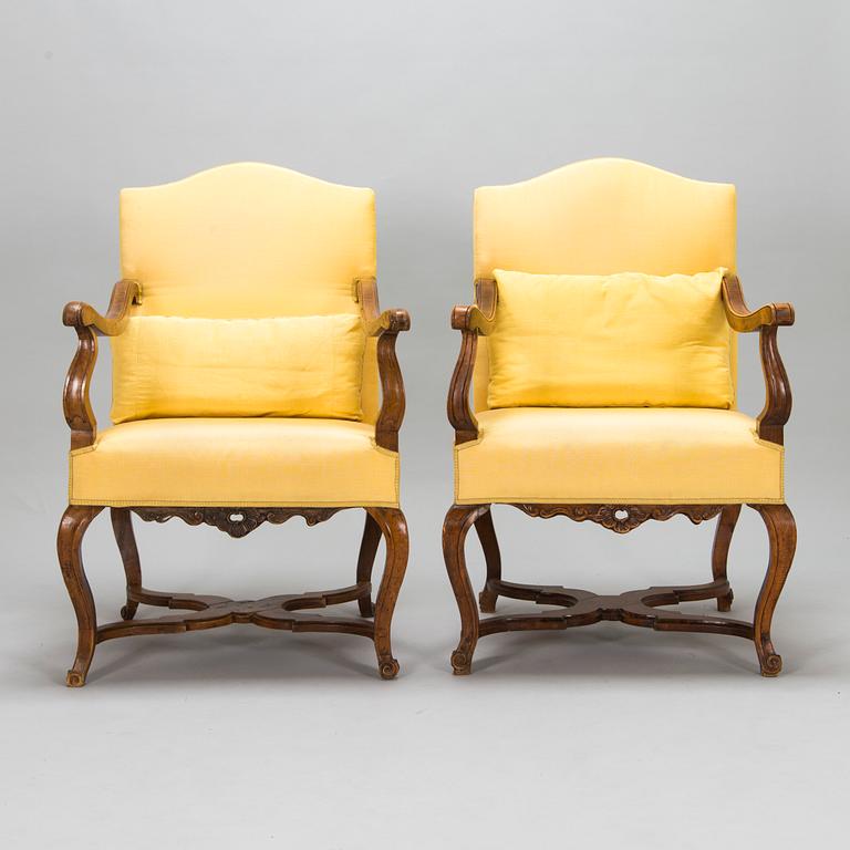 Two similar late Baroque French armchairs, first half of the 18th century.