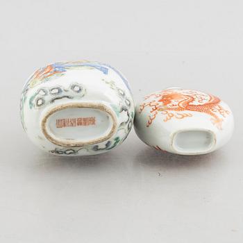 Two porcelain snuff bottles, China, late Qing dynasty.