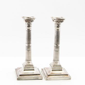 Silver candlesticks, a pair by Harrisson Brothers & Howson, Sheffield England 1893.